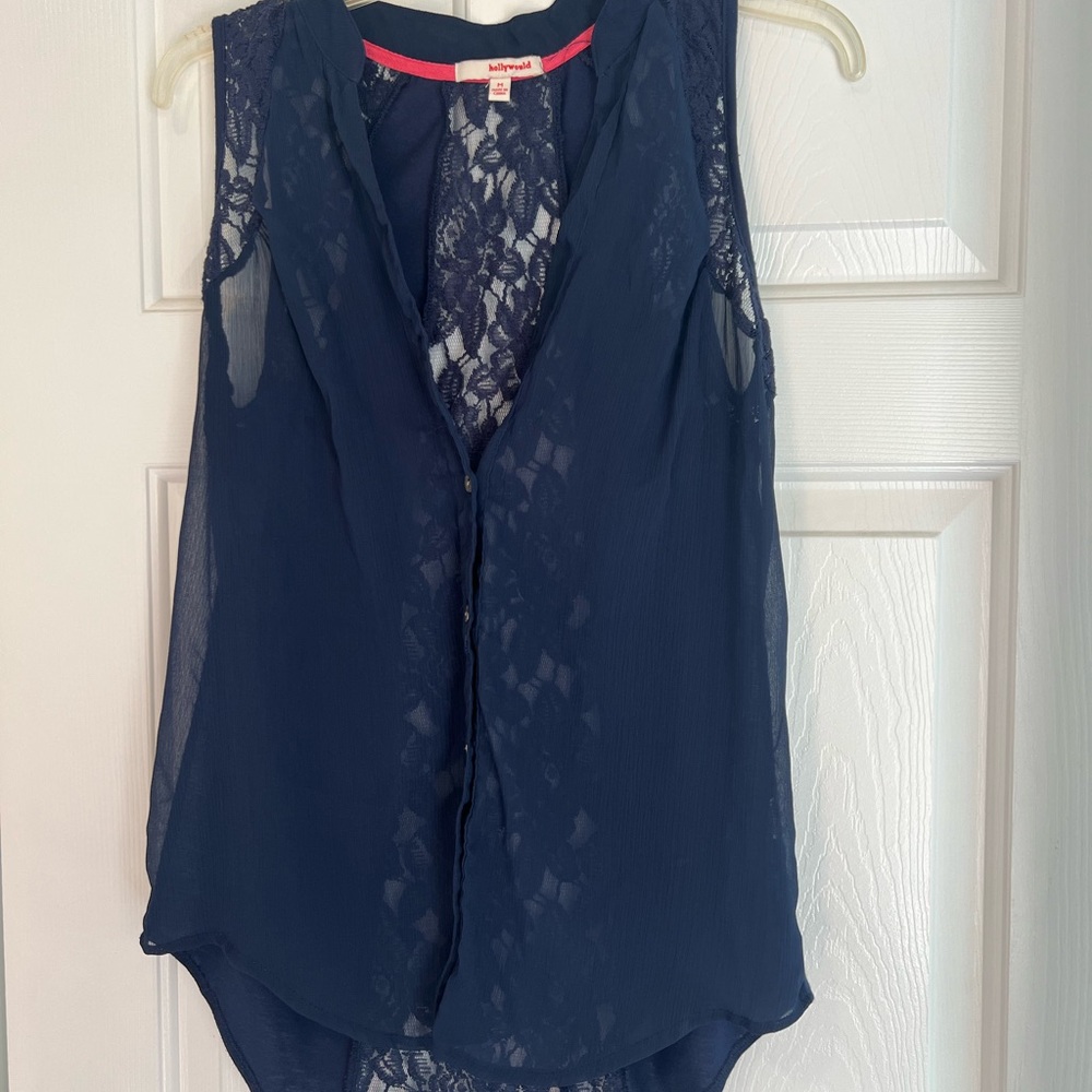 Mossimo Supply Co. Blue Asymmetrical Sleeveless Blouse